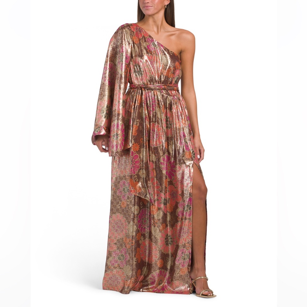 Trina Turk Silk Amida one shoulder gown